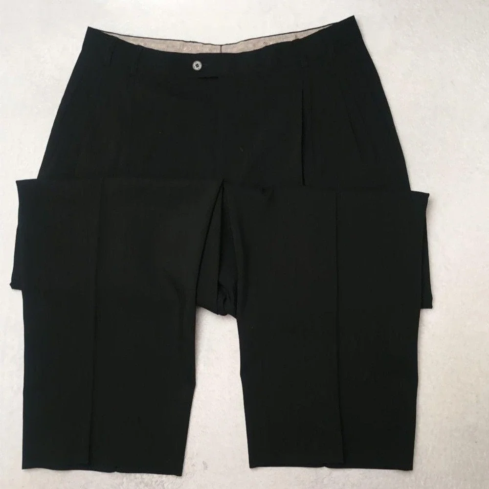 Zanella Pants Men 34x28 Black Dress Classic Pleated Lined Wool Suit Slacks Work